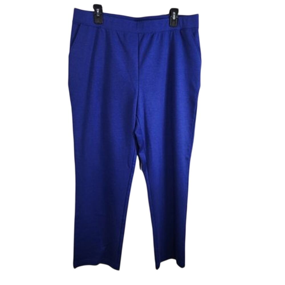 Chico's Weekends Womens Pull On Knit Pants Size 12 Short Blue Pockets Straight